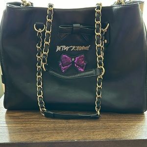 Betsy Johnson Vintage Faux Leather Double Strap Tote Bag size 14.5”x11”x5”